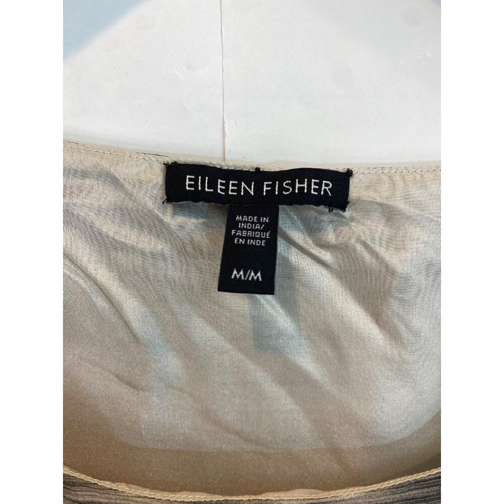 EILEEN FISHER Women's Bateau Neck Silk Dress Gray Brown Short Sleeve Size Medium - Picture 4 of 5